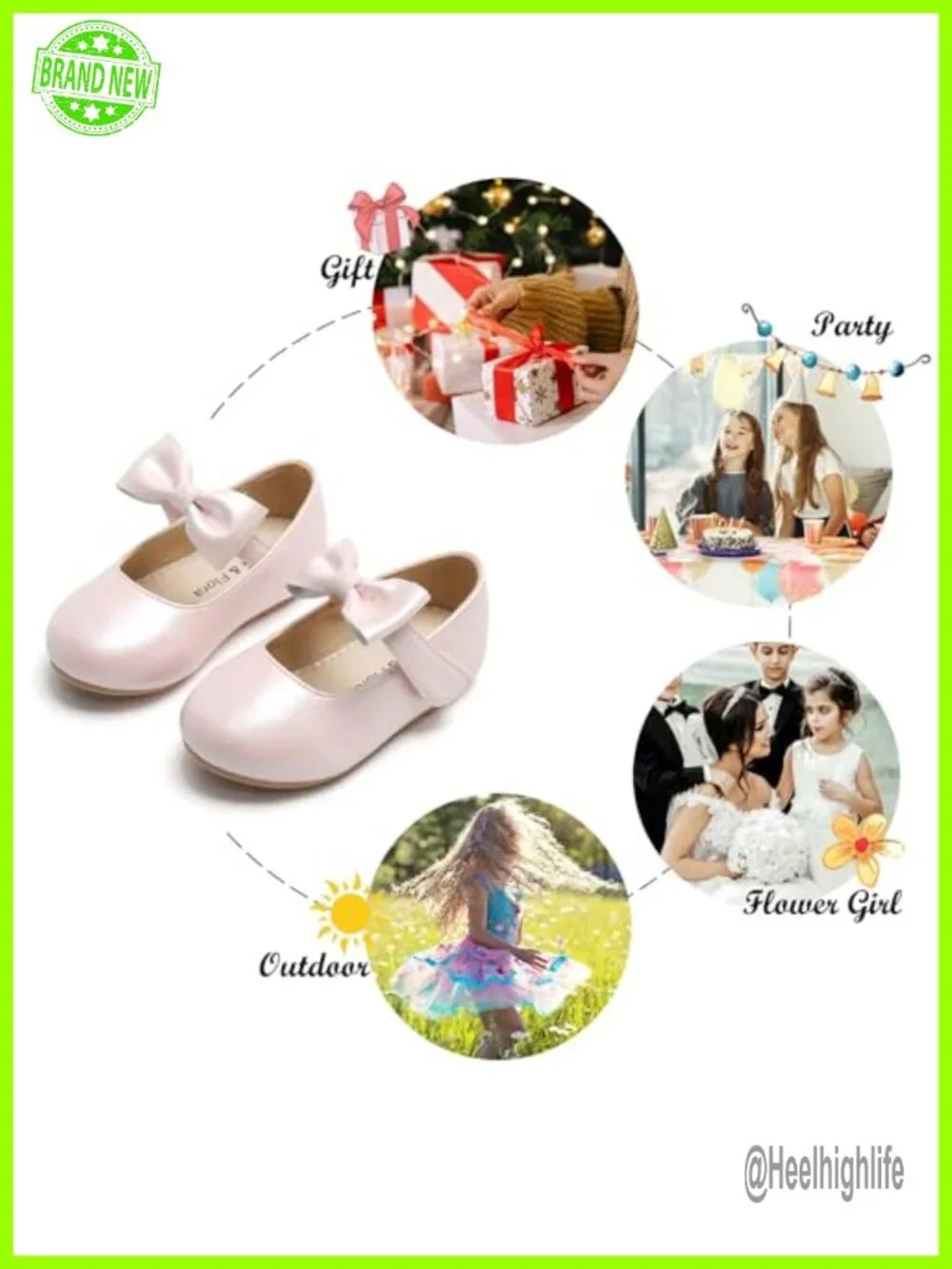 Toddler Girls Mary Jane Flats Cushioned Non-Slip Hook & Loop Dress Shoes